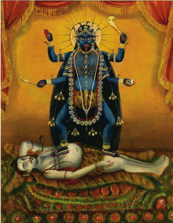 Shiva, aware, holds Chinnamasta, the incarnated Kundalini
